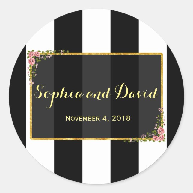 Pegatina Redonda Elegante Personalizado Boda de Relieve metalizado  (Anverso)