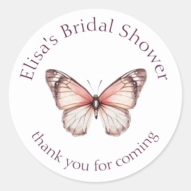 Pegatina Redonda Elegante PERSONALIZADO Butterflies Bridal Shower (Anverso)
