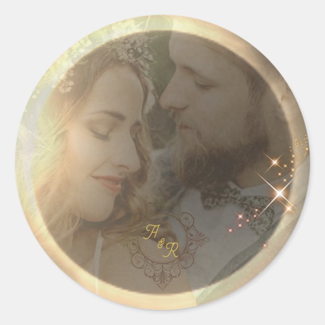 Pegatina Redonda Elegante Personalizado de Eclipse Solar de Sepia B (Anverso)