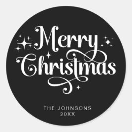 Pegatina Redonda Elegante Personalizado de escritura de navidad de 