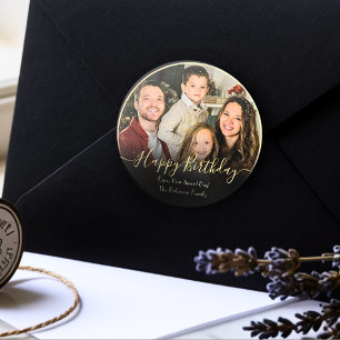 Pegatina Redonda Elegante Personalizado Feliz Cumpleaños Añade tu p