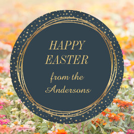 Pegatina Redonda Elegante Personalizado Gold Star Feliz Pascua