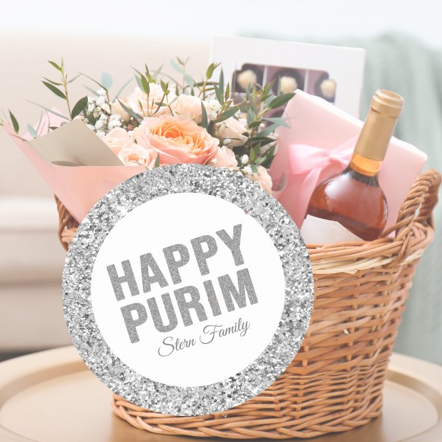 Pegatina Redonda Elegante Personalizado Hebreo Feliz Purpurina de P (Subido por el creador)