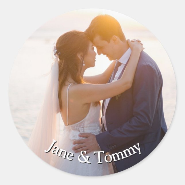 Pegatina Redonda Elegante Personalizado Invitación a la boda redond (Anverso)