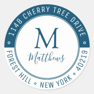 Pegatina Redonda Elegante Personalizado Monograma Dirección de Apel