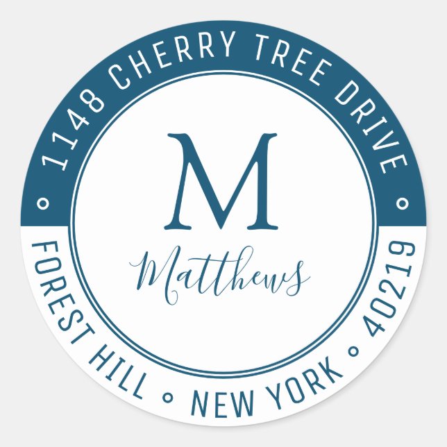 Pegatina Redonda Elegante Personalizado Monograma Dirección de Apel (Anverso)