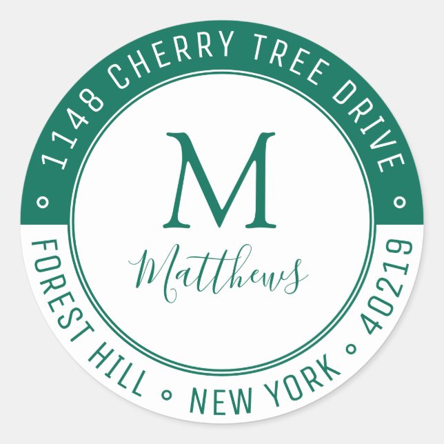 Pegatina Redonda Elegante Personalizado Monograma Dirección de Apel (Anverso)