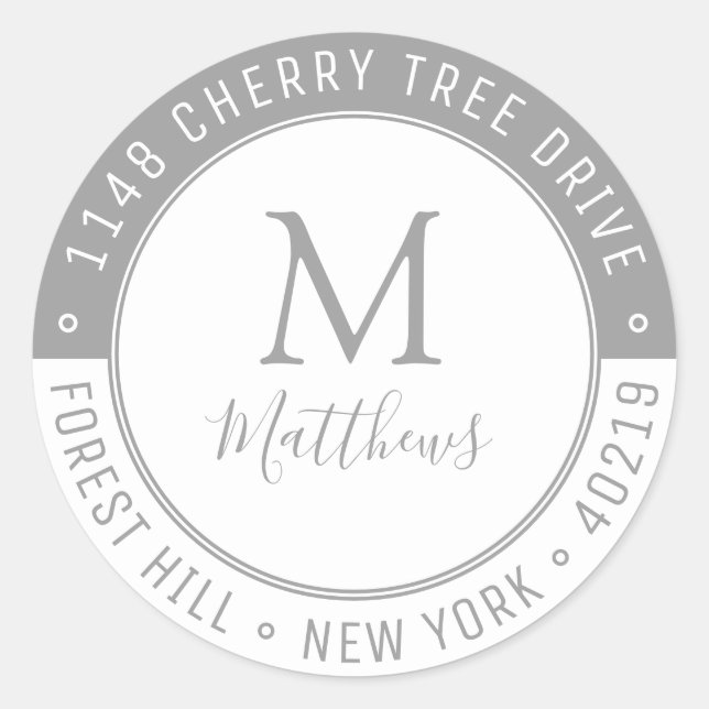 Pegatina Redonda Elegante Personalizado Monograma Dirección de Apel (Anverso)