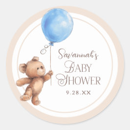 Pegatina Redonda Elegante Personalizado Neutral Bear Baby Shower
