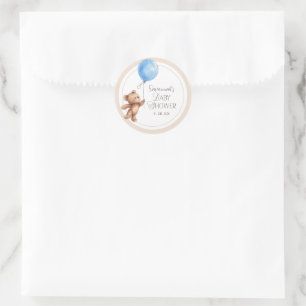 Pegatina Redonda Elegante Personalizado Neutral Bear Baby Shower