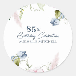 Pegatina Redonda Elegante Personalizado Rosa Azul 85º cumpleaños