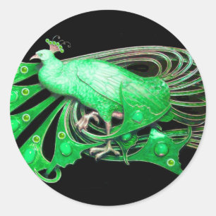 PEGATINA REDONDA ELEGANTE PICOCA EN VERDE Y NEGRO