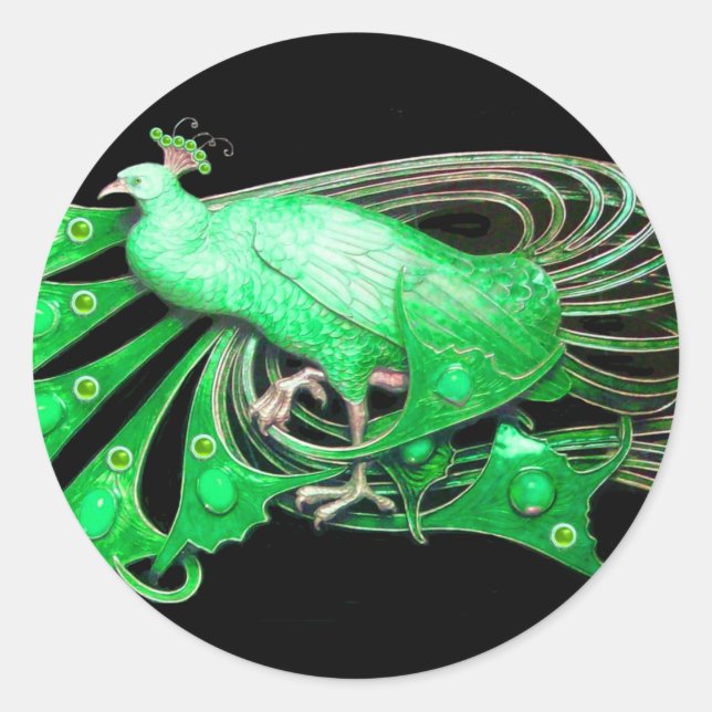 PEGATINA REDONDA ELEGANTE PICOCA EN VERDE Y NEGRO (Anverso)