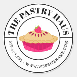 Pegatina Redonda Elegante Pie de fresa y texto curvo