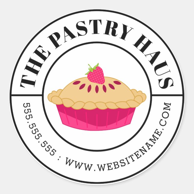 Pegatina Redonda Elegante Pie de fresa y texto curvo (Anverso)