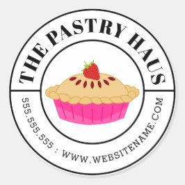 Pegatina Redonda Elegante Pie de fresa y texto curvo