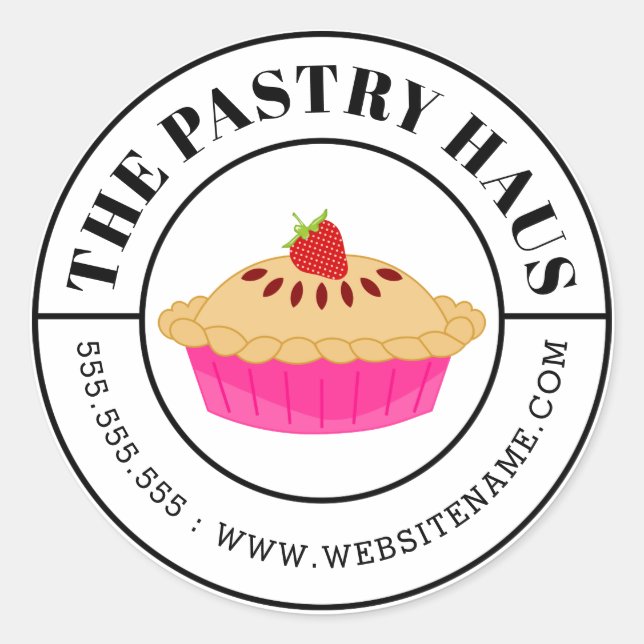 Pegatina Redonda Elegante Pie de fresa y texto curvo (Anverso)