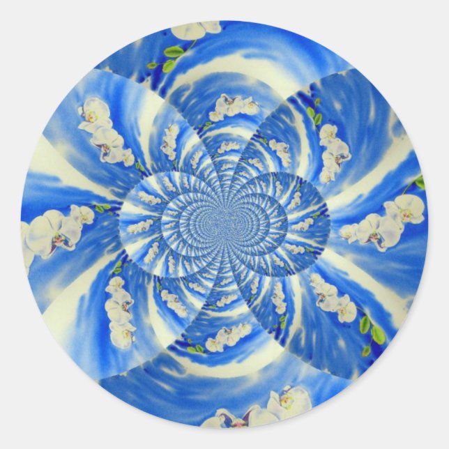 Pegatina Redonda Elegante pintura de color orquídea blanca (Anverso)