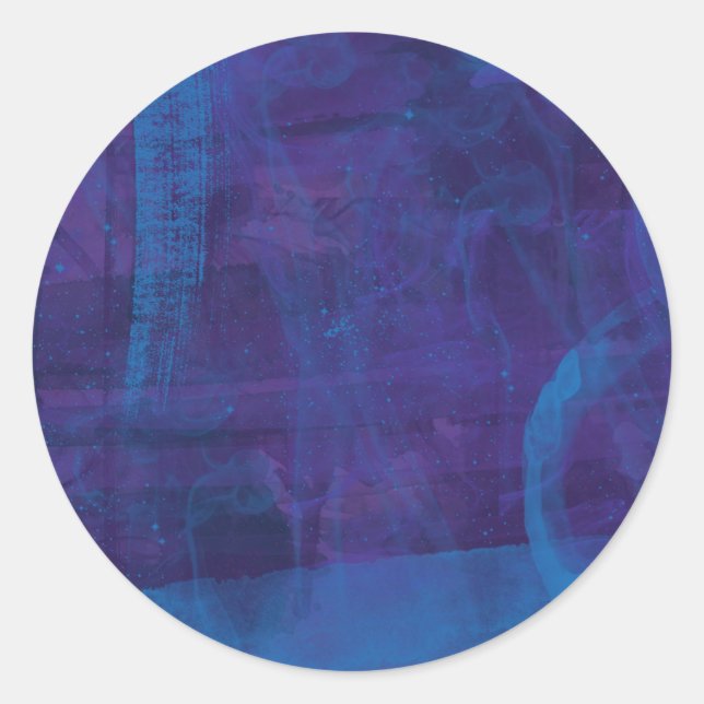 Pegatina Redonda Elegante pintura moderna azul y violeta (Anverso)