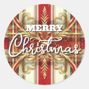 Pegatina Redonda Elegante Planta Festividad Roja y de Oro