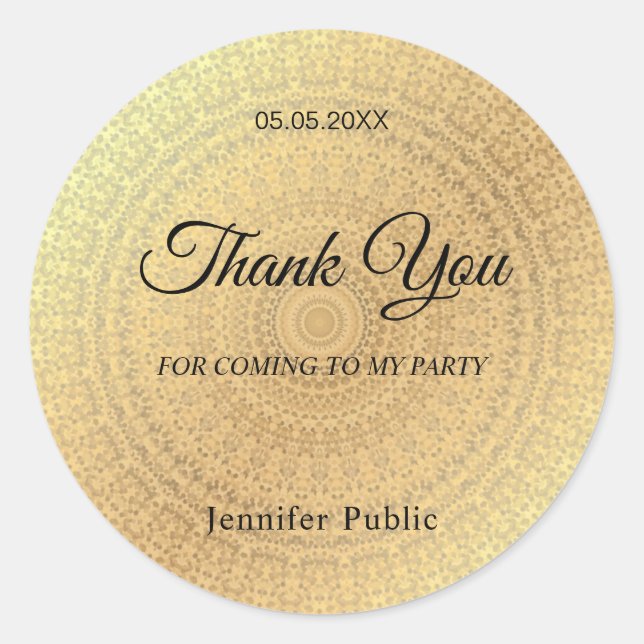 Pegatina Redonda Elegante Plantilla de Oro de agradecimiento escrit (Anverso)