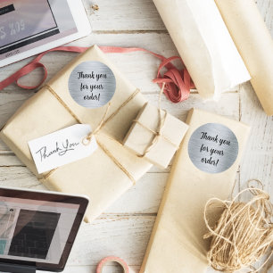 Pegatina Redonda Elegante plata metálica Gracias