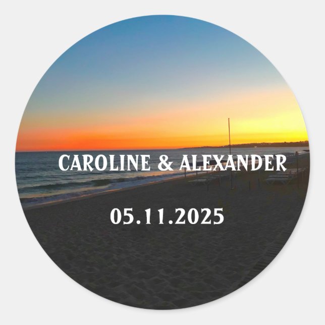 Pegatina Redonda Elegante Playa Tropical Océana de Verano Sunset Ha (Anverso)