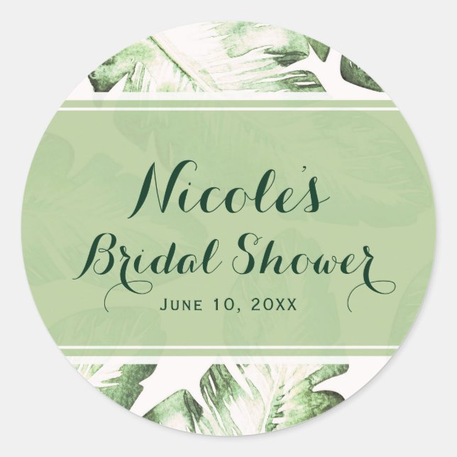 Pegatina Redonda Elegante playa tropical verde blanco deja a Favor (Anverso)