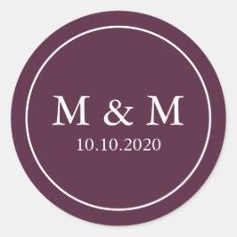 Pegatina Redonda Elegante Plum Purple Boda Clásico Monograma