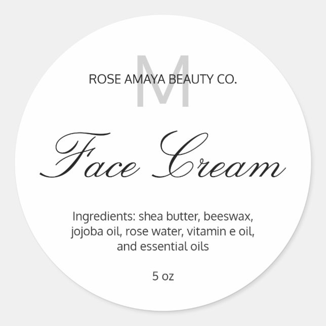 Pegatina Redonda Elegante Profesional Monograma Cosmético Spa Belle (Anverso)