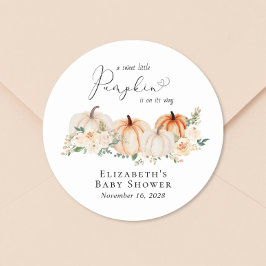 Pegatina Redonda Elegante Pumpkin Floral Baby Shower