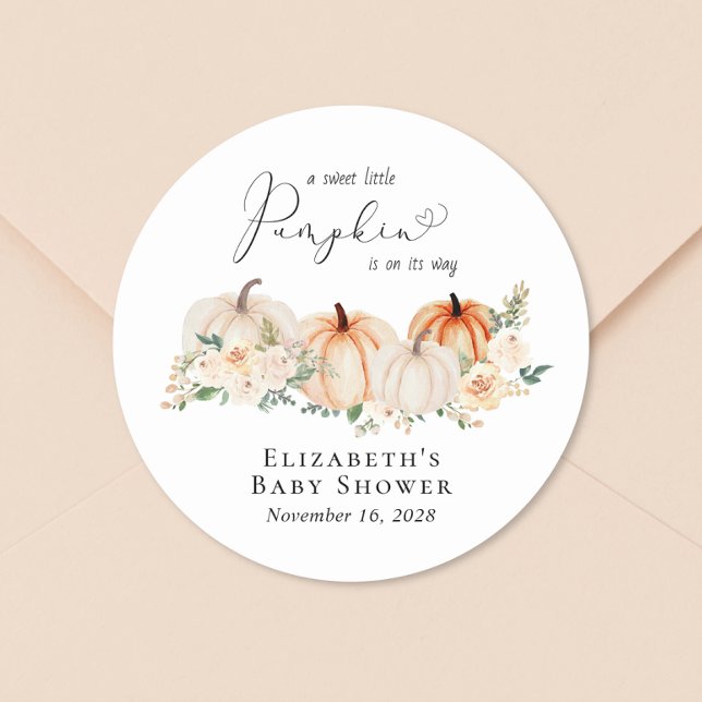 Pegatina Redonda Elegante Pumpkin Floral Baby Shower (Subido por el creador)