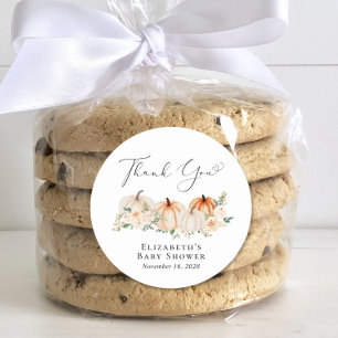 Pegatina Redonda Elegante Pumpkin Floral Baby Shower Gracias