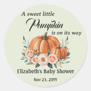 Pegatina Redonda Elegante Pumpkin Floral Baby Shower Gracias