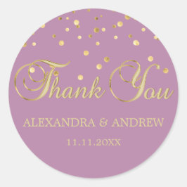 Pegatina Redonda Elegante PURPLE MAUVE VIOLET Gold Boda Gracias