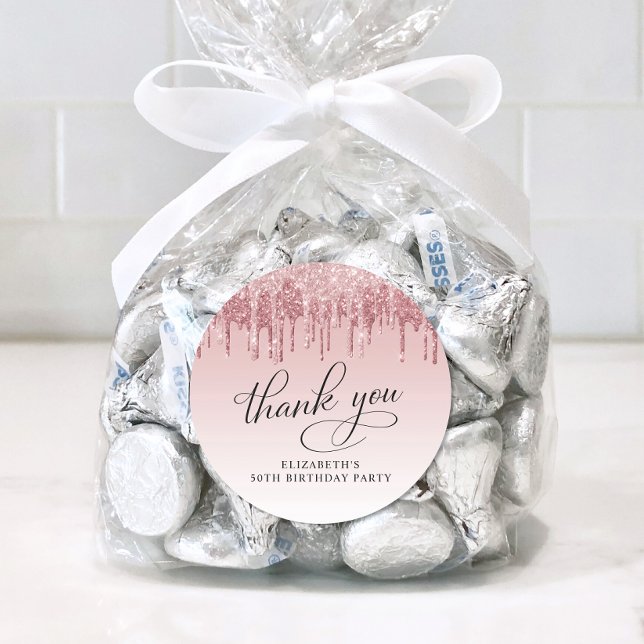 Pegatina Redonda Elegante Purpurina 50° fiesta de cumpleaños gracia (Subido por el creador)