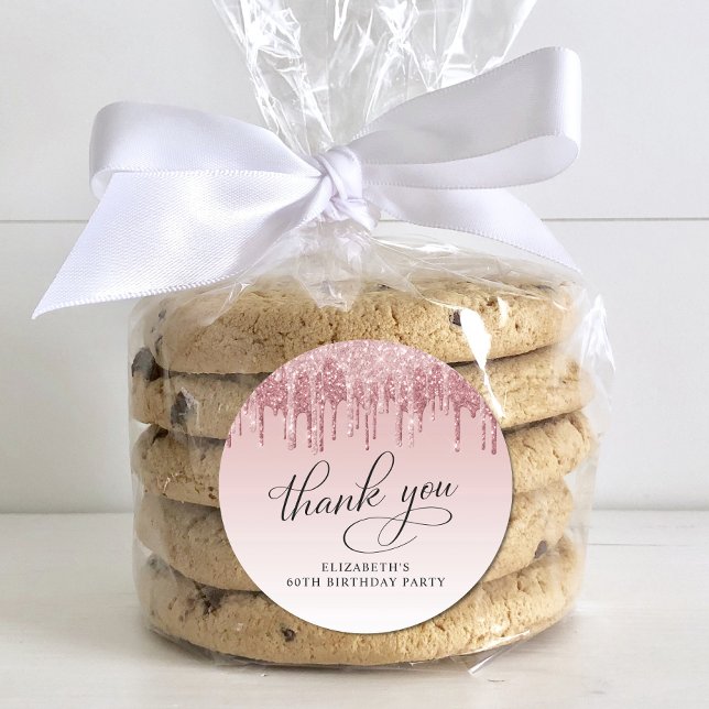 Pegatina Redonda Elegante Purpurina 60ª fiesta de cumpleaños gracia (Subido por el creador)