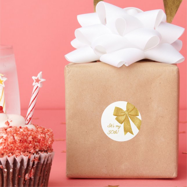 Pegatina Redonda Elegante Purpurina blanco y dorado cumple dos años (Fiesta)