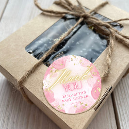 Pegatina Redonda Elegante Purpurina de color rosa y oro gracias