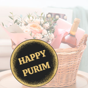 Pegatina Redonda Elegante Purpurina de oro con clase Happy Purim