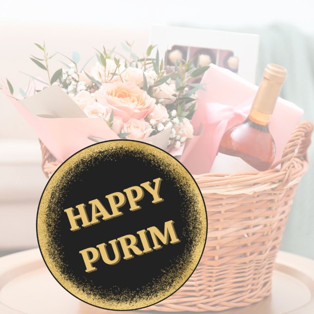 Pegatina Redonda Elegante Purpurina de oro con clase Happy Purim (Subido por el creador)
