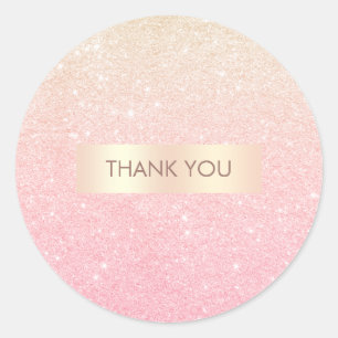 Pegatina Redonda Elegante purpurina de oro rosa de gradiente de gra