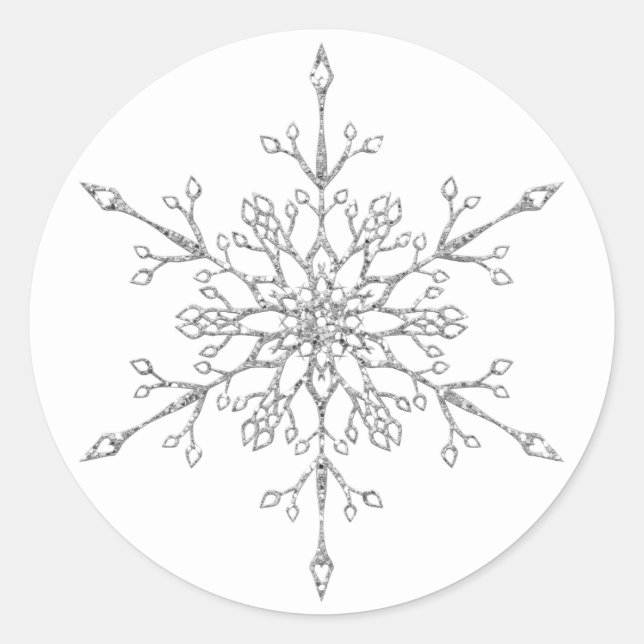 Pegatina Redonda Elegante Purpurina de Plata Navidades de copos de  (Anverso)