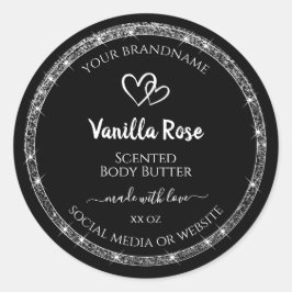 Pegatina Redonda Elegante Purpurina de plata negra Estrellas de pro