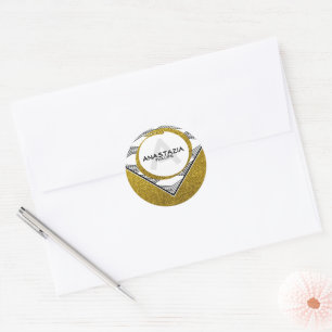 Pegatina Redonda Elegante Purpurina Gold  Monograma carta inicial