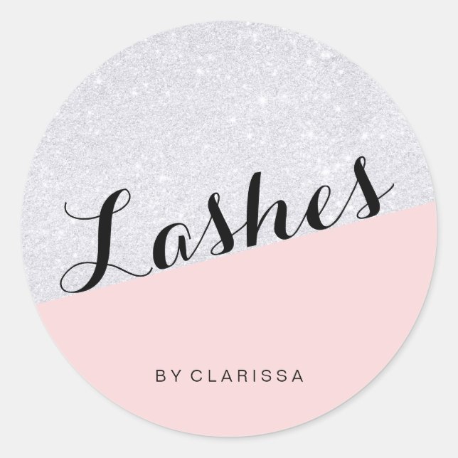 Pegatina Redonda Elegante purpurina plateado moderno lustre azotes  (Anverso)