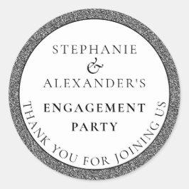 Pegatina Redonda Elegante Purpurina Silver Compromiso Gracias