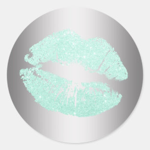 Pegatina Redonda Elegante purpurina verde menta moderna labios plat