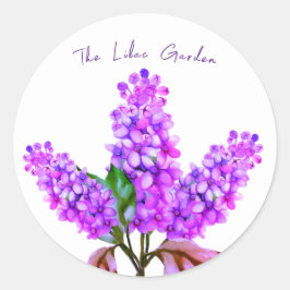 Pegatina Redonda Elegante rama lila acuarela