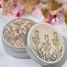 Pegatina Redonda Elegante ramo de flores beige y oro